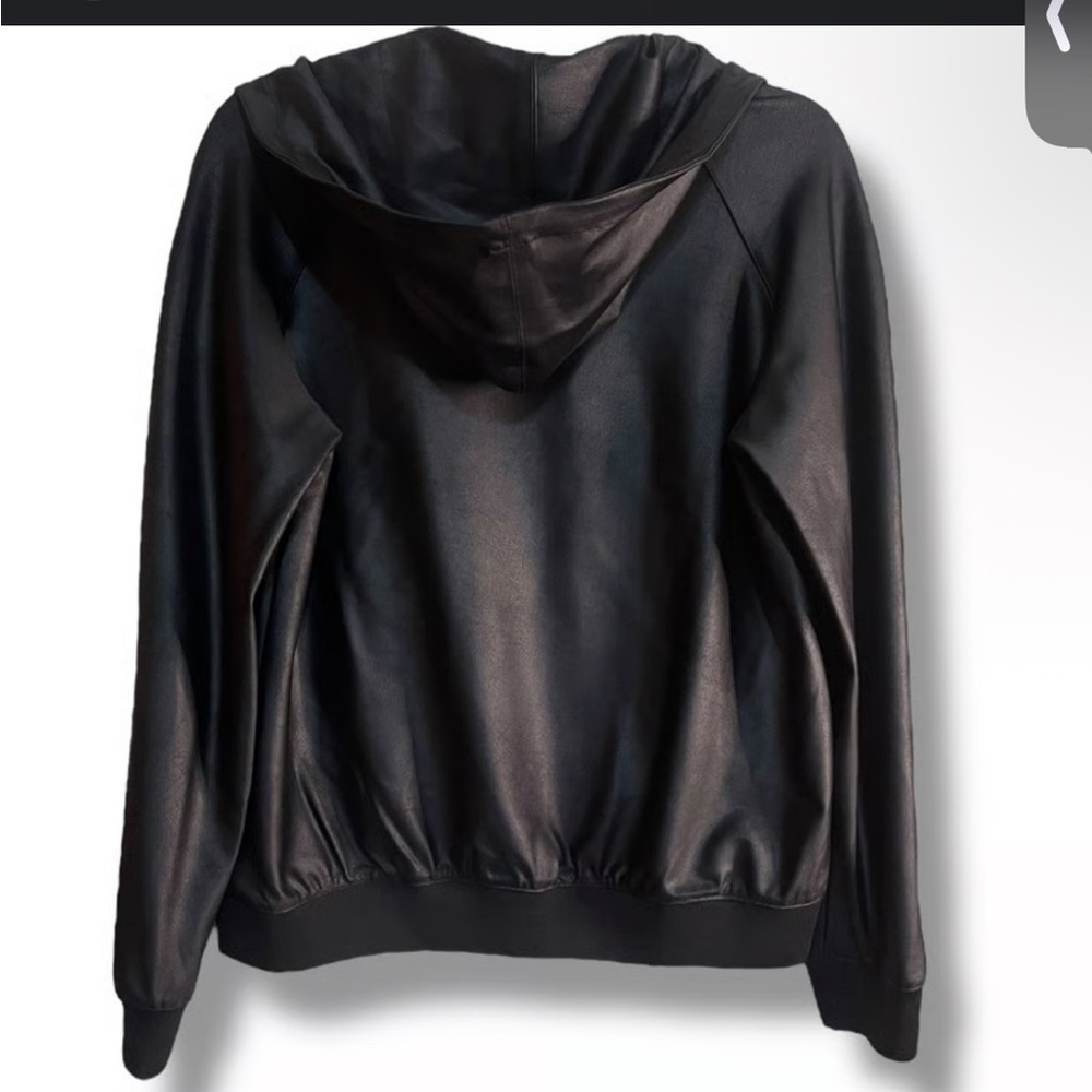 Maison d'Amelie Black Faux Leather Half Zip Pullover Hooded pullover size S - Picture 2 of 6